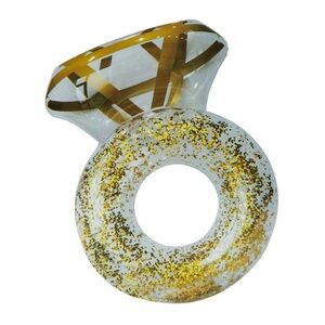 Inflatable Ring Tube, 45.28in X 32.28in x 11.81in, Clear White With Gold Glitter